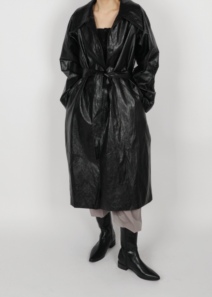 leather strap long coat